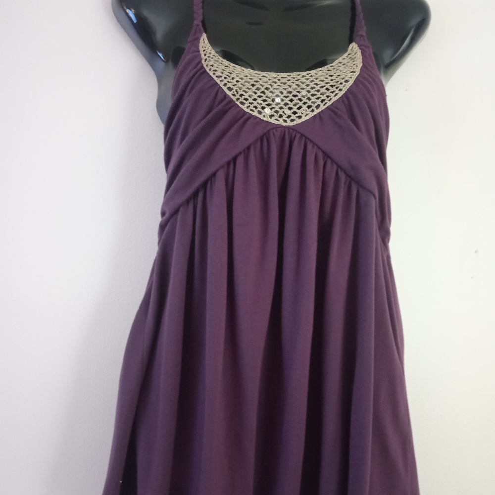 Purple Crochet-Neck Halter Dress